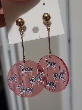 Pink Carousel Horse Drop Earrings